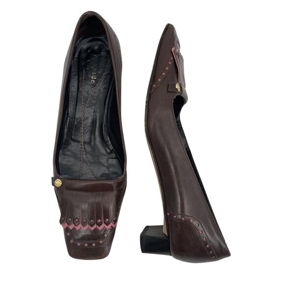 Kate Spade New York Size 6.5 Leather Fringe Tassel Loafers Brown Pink Low Heel - Picture 1 of 11